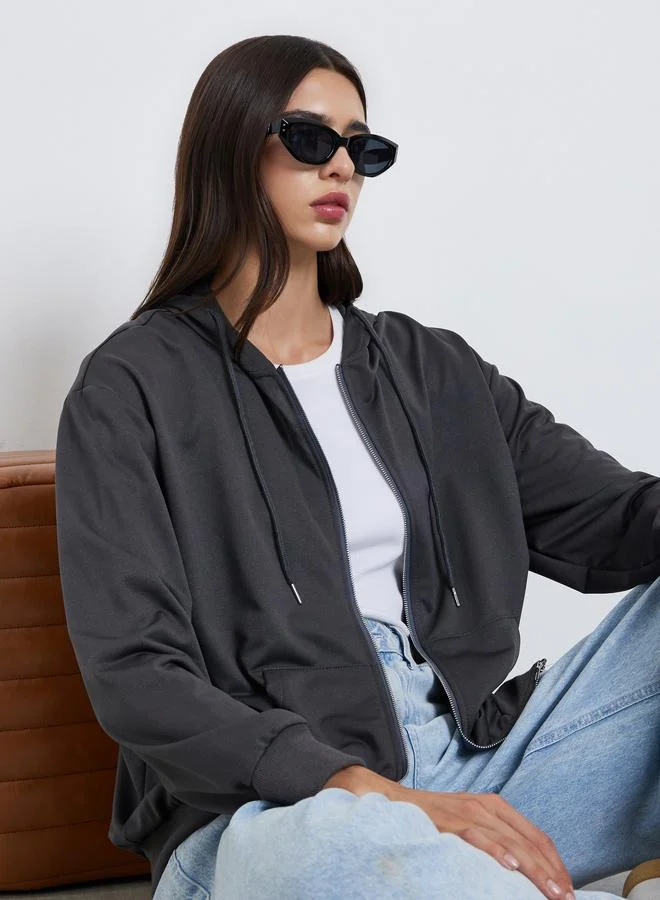 Take Two Take Two Grey Regular Fit Zip-Up Hoodie