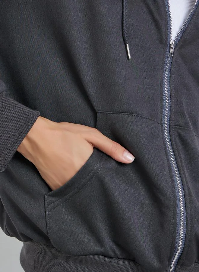 Take Two Take Two Grey Regular Fit Zip-Up Hoodie