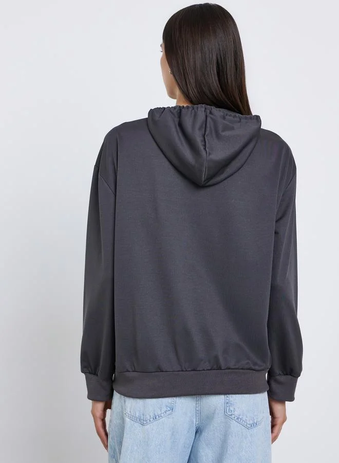 Take Two Take Two Grey Regular Fit Zip-Up Hoodie