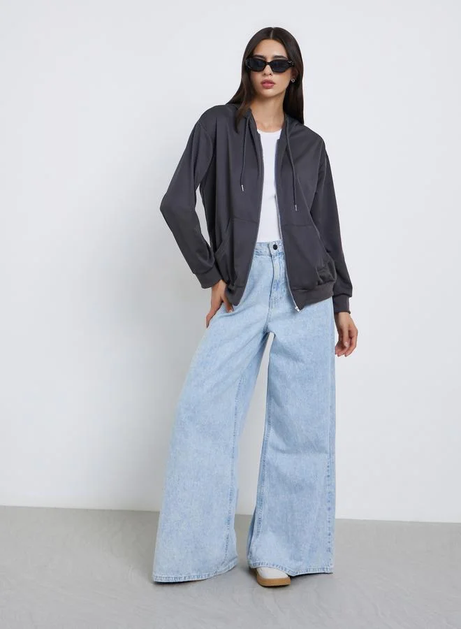 Take Two Take Two Grey Regular Fit Zip-Up Hoodie