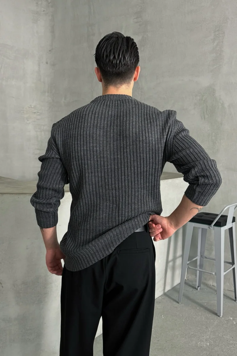 هايمان Men's Ribbed Knit Oversize Sweater
