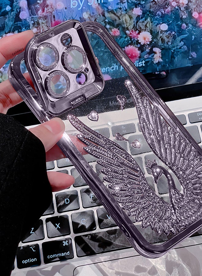 CATANES iPhone 15 Pro Max Bling Case Peacock Glitter Hard TPU Shockproof Protection Cover With Kickstand for Women Girls Purple - Image 2