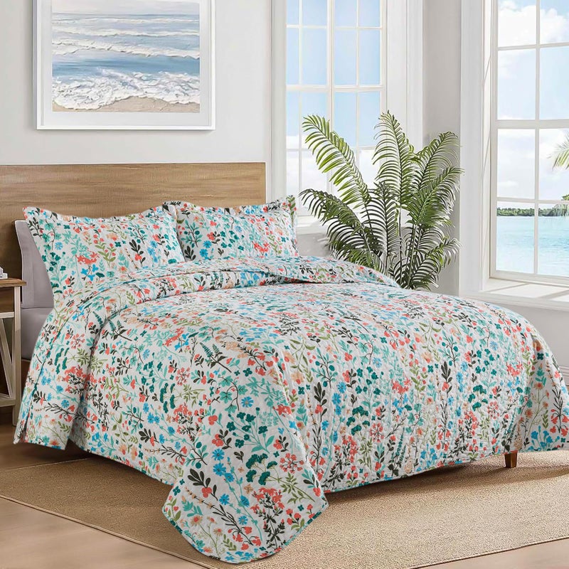 BEDIFANY King Size Quilt Bedding Set - Cotton Filling Lightweight Reversible Bedspread with Botanical Floral Pattern, Farmhouse Bed Coverlet for All Seasons, 3-Piece Set (98x106 Inches) - Image 2