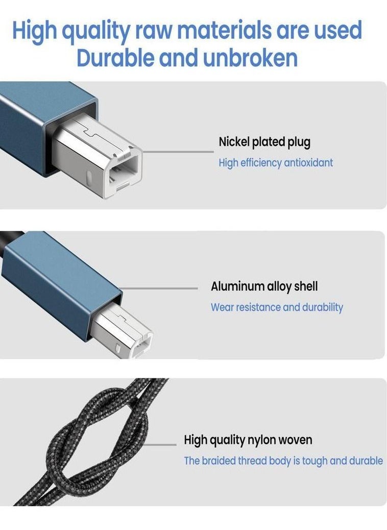Generic - Usb A 2.0 Square Port Printer Cable For Computer Nylon Braided Printer Scanner Cord For Printer Cord Scanner - Image 1