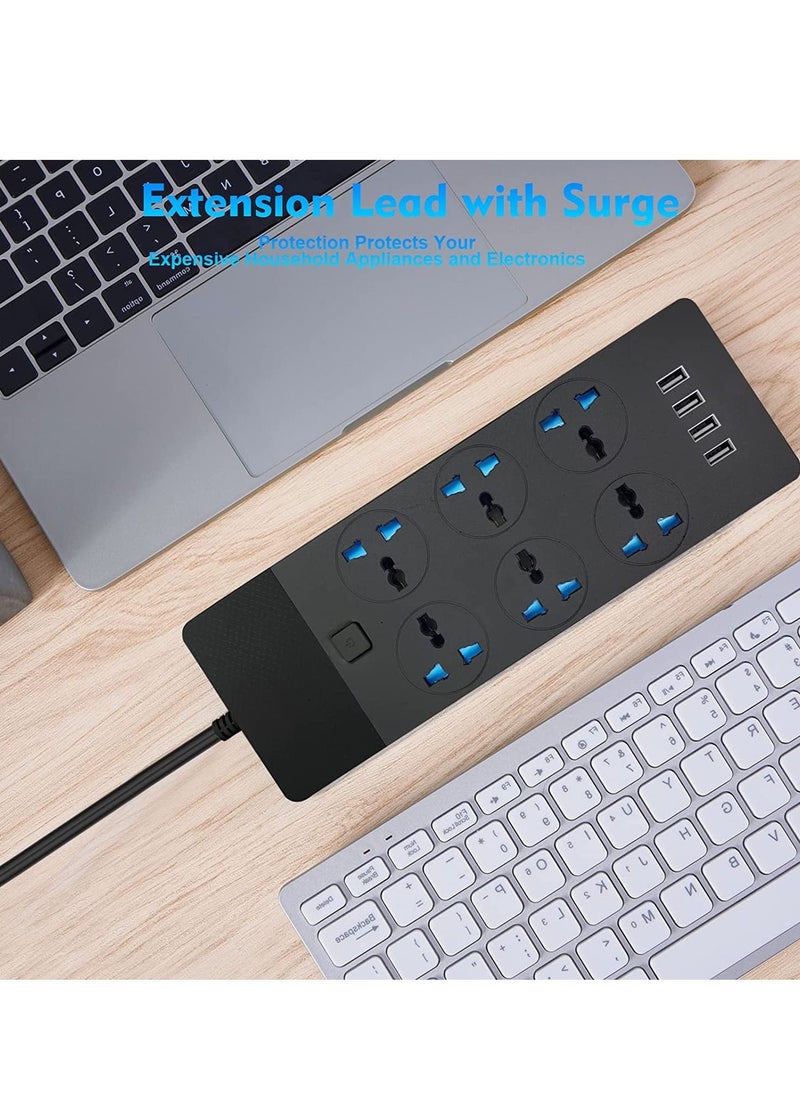 يو إل اتش واي سي - سلك تمديد قطاع الطاقة بطول 2 متر مع 6 مقابس عالمية و4 منافذ USB للشحن (أسود)توصيله كهربائيه مشترك كهرباء توصيلة وصلة كهرباء - Image 1