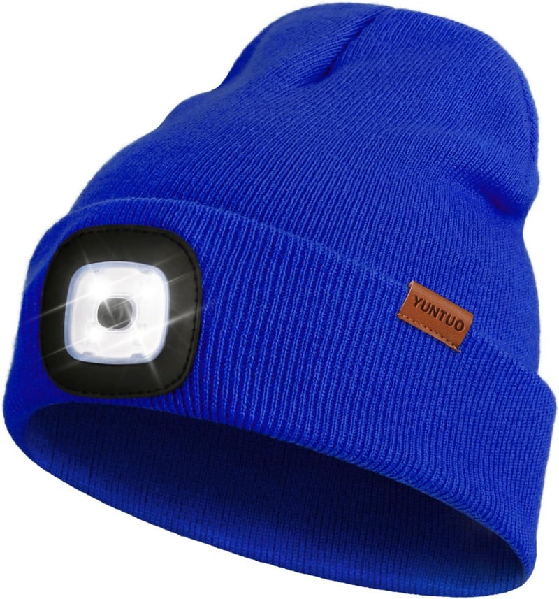 YunTuo Store LED Beanie with The Light, Unisex USB Rechargeable Headlamp Winter Knitted Cap Gifts for Men Dad Husband Him - Image 1