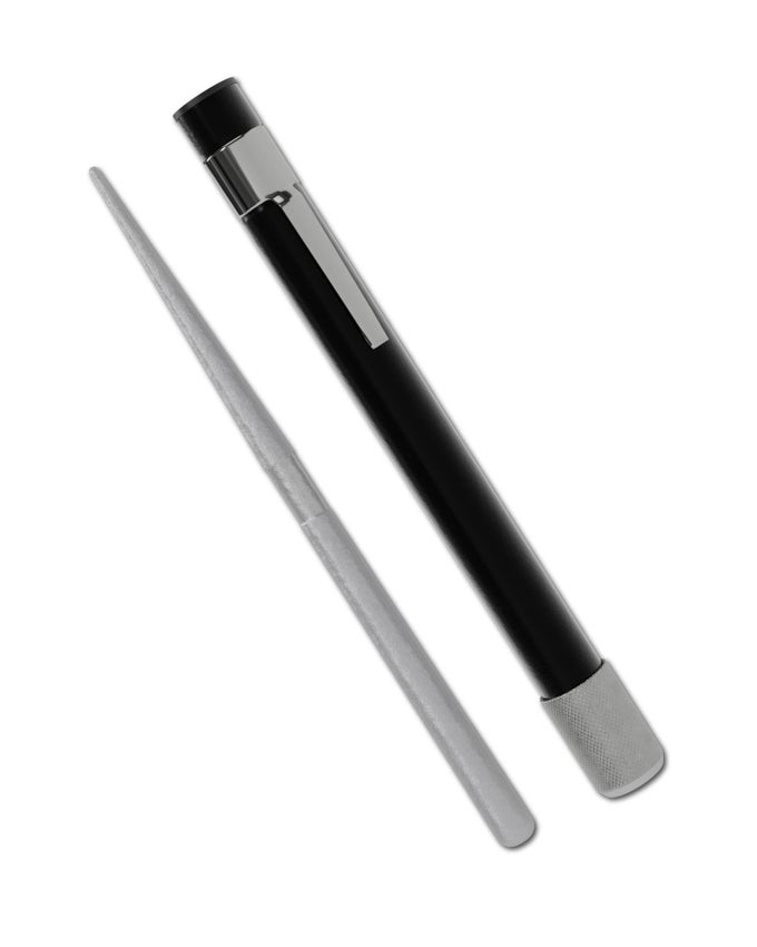 SERRATED KNIFE SHARPENER WITH RETRACTABLE DIAMOND SHARPENING ROD REPAIRS RESTORES POLISHES SERRATED OR STRAIGHT BLADE POCKET KNIFE SHARPENER BLACK BLACKSERRATED