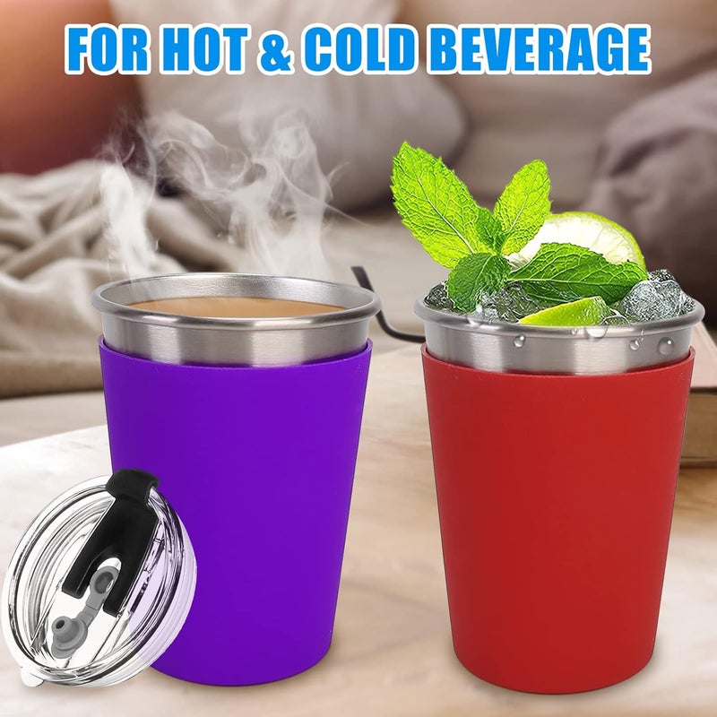 ShineMe Kids Stainless Steel Cups, 12oz Kids Metal Drinking Glasses with Lids and Sleeves, Unbreakable Spill Proof Cups for Kid and Adult, Stacking Sippy Cups for Hot Chocolate & Cold Drinks 5Pack - Image 3