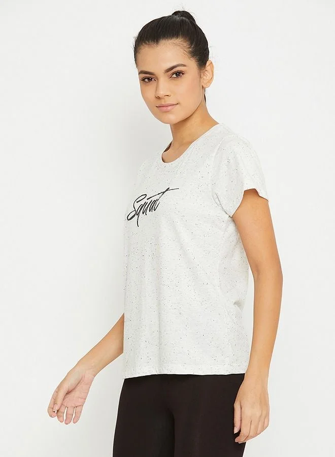 كلوفيا Clovia Comfort Fit Active Text Print T-shirt in White