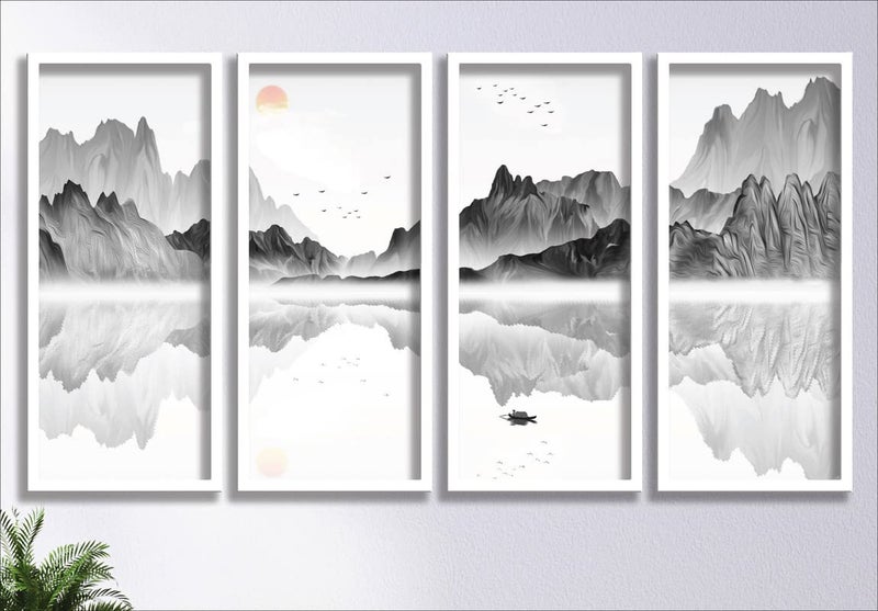 SAF paintings Set of 4 Premium modern art White Frame Wall Painting for Home decoration 30 inch x 16.5 inch COMBO-110-LP4 - Image 1