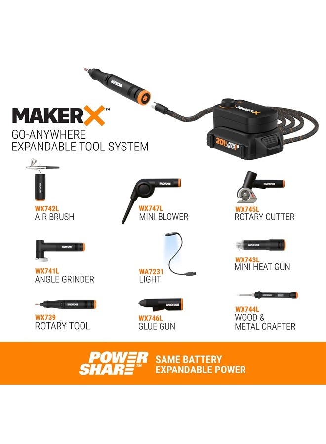 Worx WX989L 20V MAKERX 2-Pc Combo Kit - Rotary Tool + Heat Gun w/ 42 Accessories