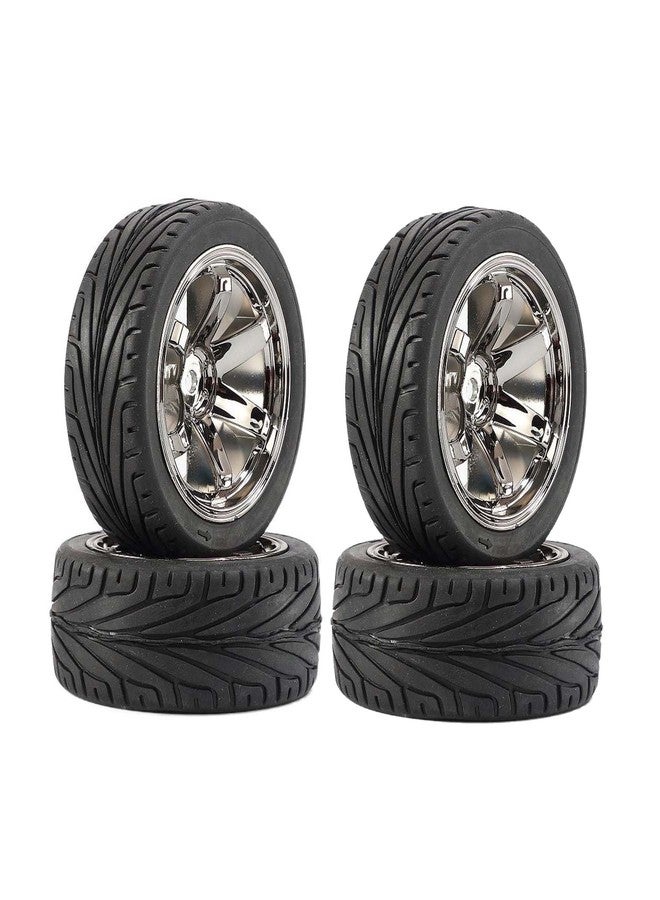 LAFEINA 4PCS 1:10 RC Tires and Plastic Wheels Rims for 1/10 Scale On Road Touring Racing Drift Car HSP HPI Tamiya (Gray) - Image 4