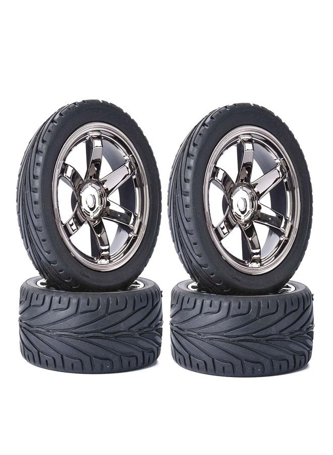LAFEINA 4PCS 1:10 RC Tires and Plastic Wheels Rims for 1/10 Scale On Road Touring Racing Drift Car HSP HPI Tamiya (Gray) - Image 1