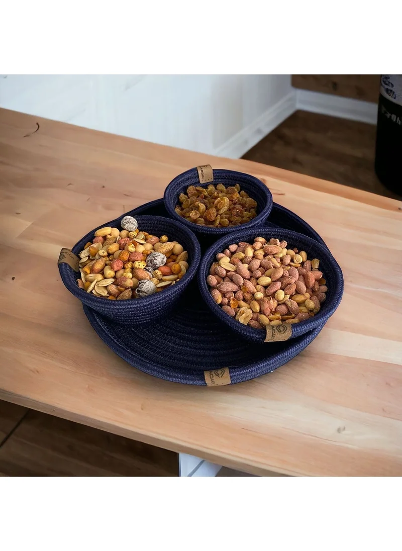 BDZ Deri Bdz Leather 3 Piece Presentation Snack Set Jute Wicker Presentation Container with Tray