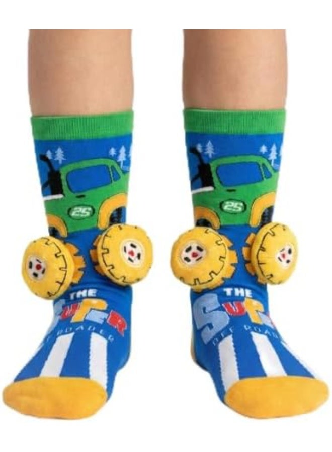 Glitters Funky 3D High Socks for Kids & Teens | Off-Road Truck Cartoon Knee-High Socks | 3D Wheel Design | Soft Stretchable Fabric - Image 1