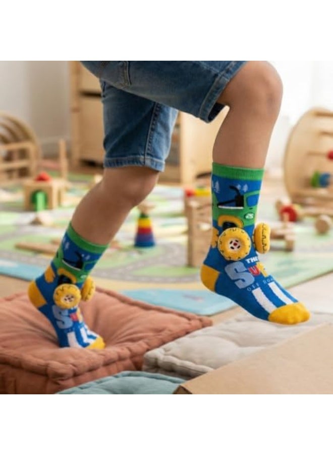 Glitters Funky 3D High Socks for Kids & Teens | Off-Road Truck Cartoon Knee-High Socks | 3D Wheel Design | Soft Stretchable Fabric - Image 3