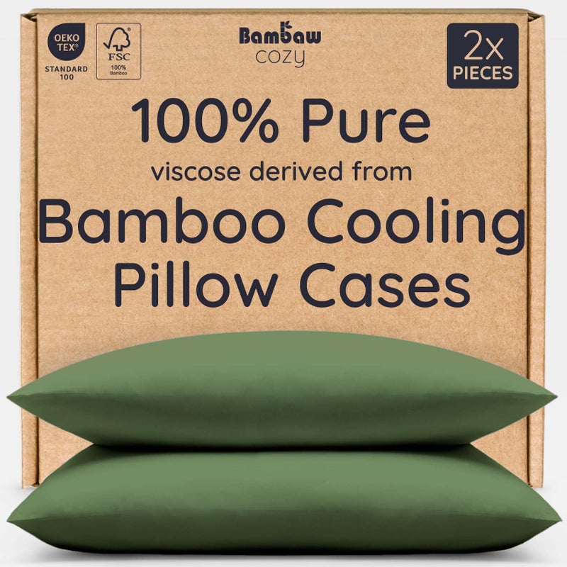 Bambaw 100 Viscose Derived from Bamboo Pillowcase King Size Set of 2 Cooling Pillow Cases King with Envelope Closure Breathable Super Soft Pillow Cases Olive