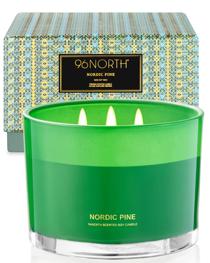 96NORTH Luxury Pine Soy Candle Large 3 Wick Jar Candle Up to 40 Hours Burning Time 100 Natural Soy Wax Relaxing Aromatherapy Aesthetic Candle