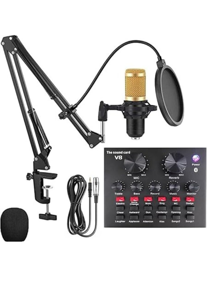 Podcast Equipment Bundle, BM-800 Podcast Microphone bundle with v8 Sound Card, Condenser Studio Microphonefor Laptop Computer Vlog Living Broadcast Live Streaming YouTube TikTok - Image 1