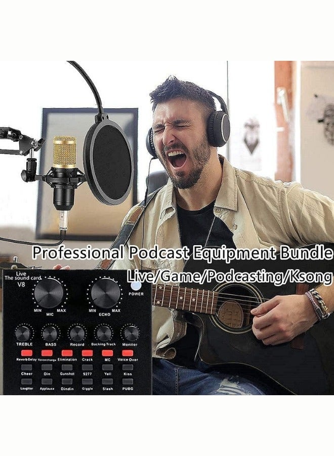 Podcast Equipment Bundle, BM-800 Podcast Microphone bundle with v8 Sound Card, Condenser Studio Microphonefor Laptop Computer Vlog Living Broadcast Live Streaming YouTube TikTok - Image 2