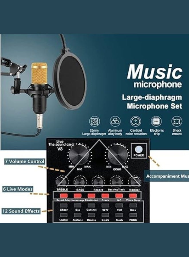 Podcast Equipment Bundle, BM-800 Podcast Microphone bundle with v8 Sound Card, Condenser Studio Microphonefor Laptop Computer Vlog Living Broadcast Live Streaming YouTube TikTok - Image 3
