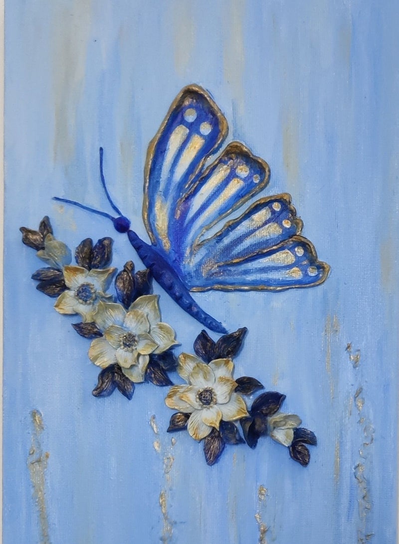 Canvas painting hand painted embossed butterfly wall hanging  - Image 1