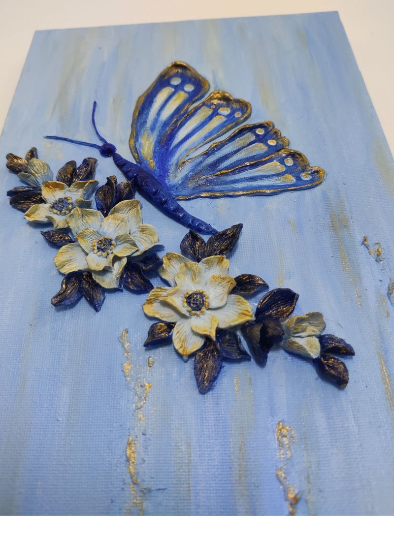 Canvas painting hand painted embossed butterfly wall hanging  - Image 3
