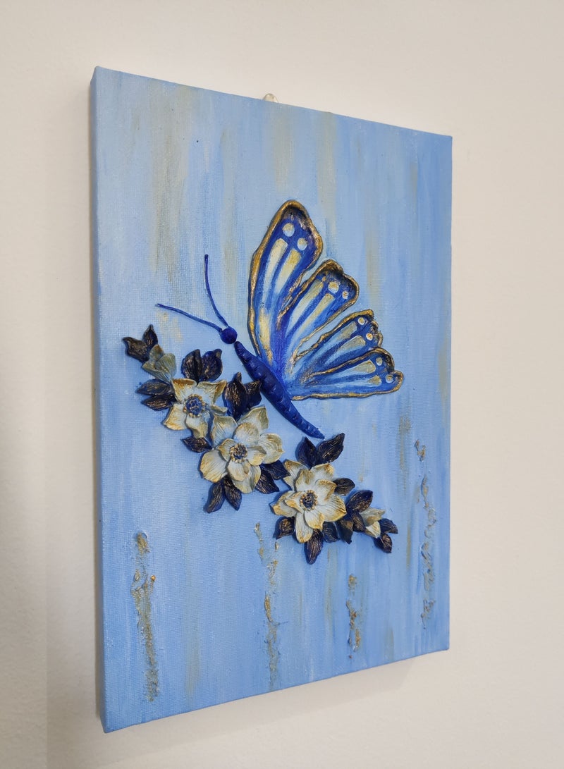 Canvas painting hand painted embossed butterfly wall hanging  - Image 2