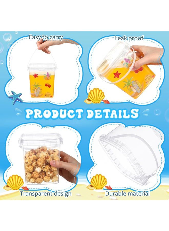Burbell 12 Pcs 1L Ice Cream Buckets with Lids and Handles 150 Summer Themed Stickers Clear Plastic Containers Reusable Buckets Ice Cream Tub Round Plastic Pail for Summer Jelly Cold Drink Juice - Image 3