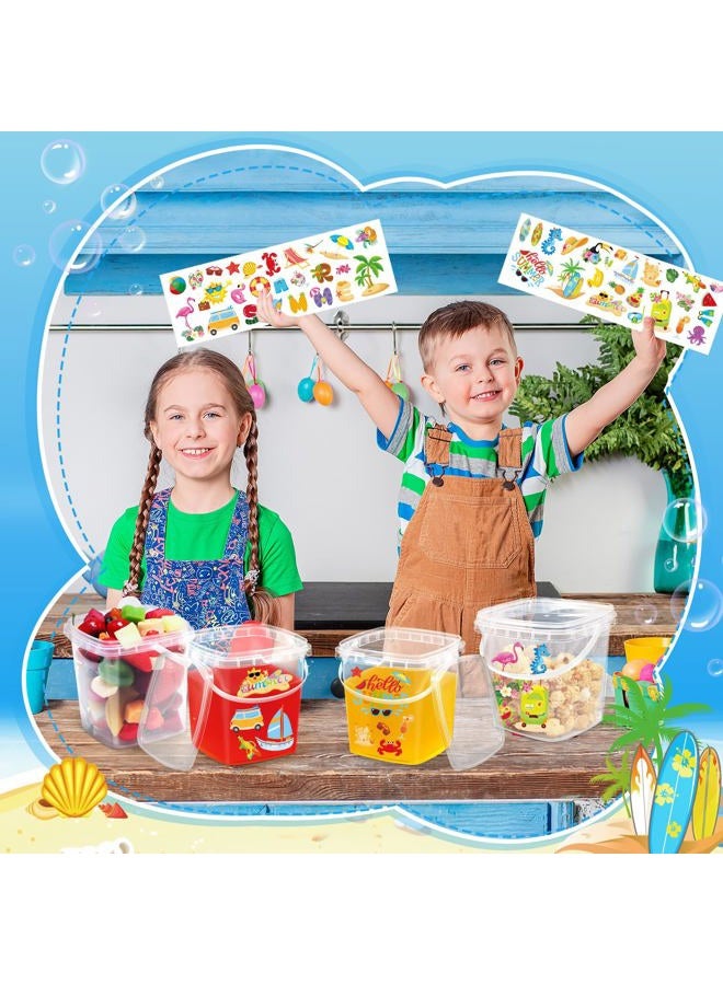 Burbell 12 Pcs 1L Ice Cream Buckets with Lids and Handles 150 Summer Themed Stickers Clear Plastic Containers Reusable Buckets Ice Cream Tub Round Plastic Pail for Summer Jelly Cold Drink Juice - Image 5