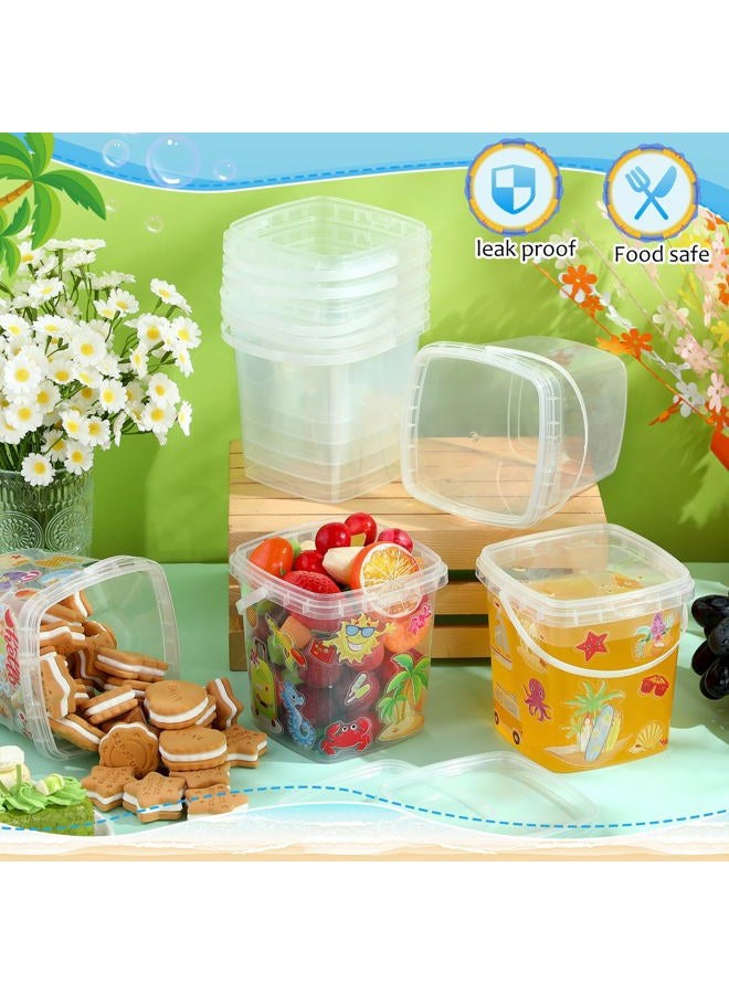 Burbell 12 Pcs 1L Ice Cream Buckets with Lids and Handles 150 Summer Themed Stickers Clear Plastic Containers Reusable Buckets Ice Cream Tub Round Plastic Pail for Summer Jelly Cold Drink Juice - Image 4