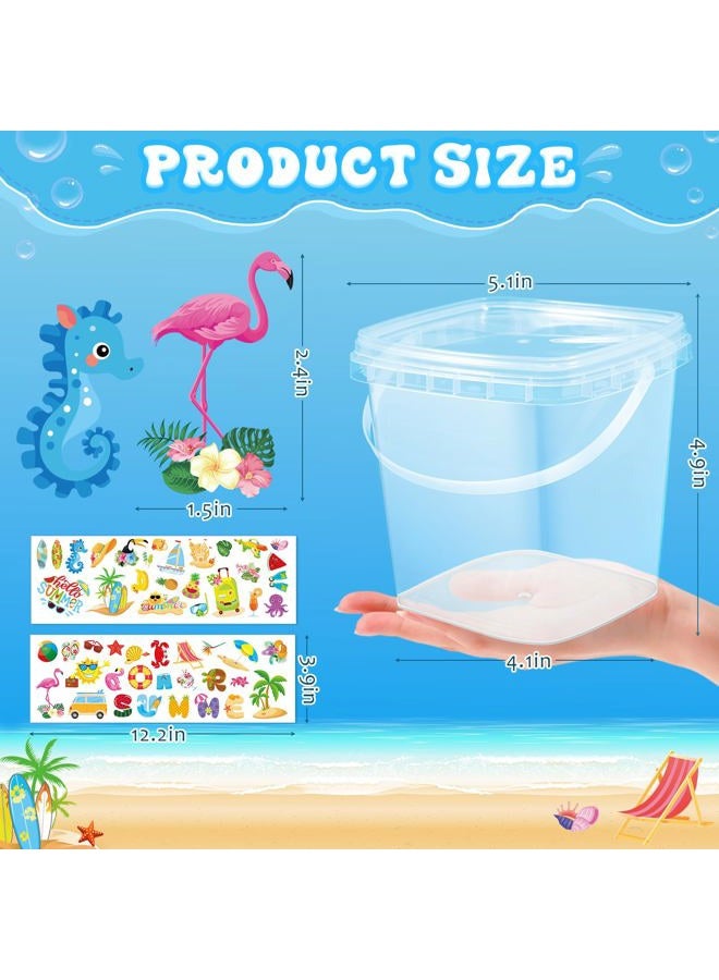 Burbell 12 Pcs 1L Ice Cream Buckets with Lids and Handles 150 Summer Themed Stickers Clear Plastic Containers Reusable Buckets Ice Cream Tub Round Plastic Pail for Summer Jelly Cold Drink Juice - Image 2