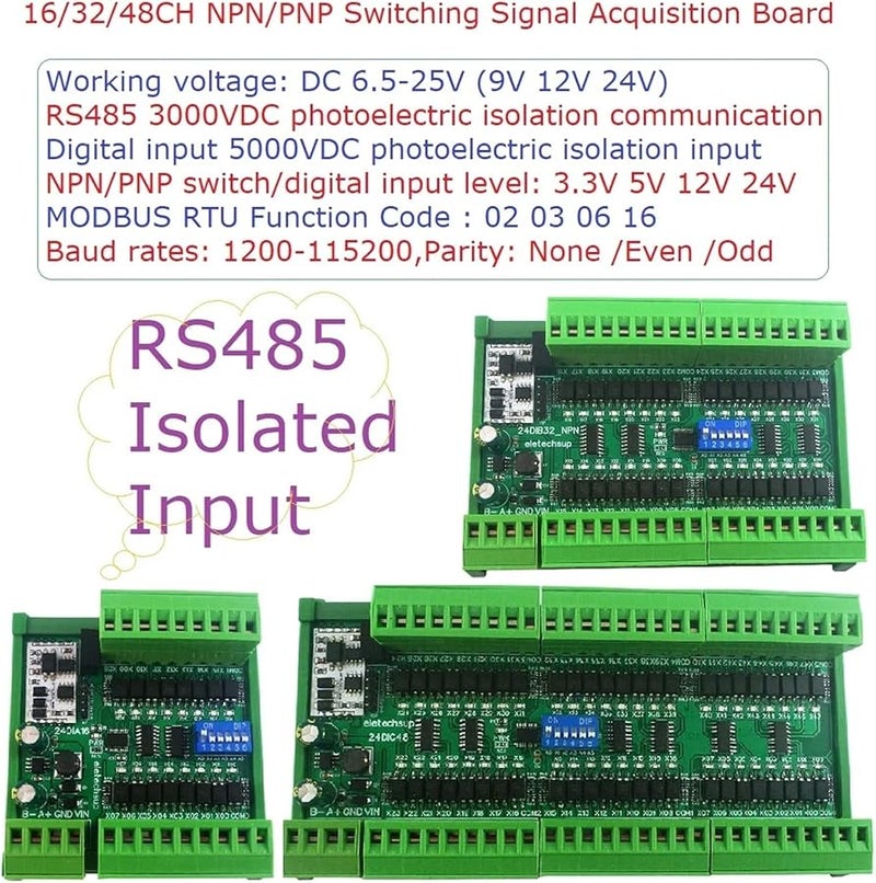 48CH NPN مدخل معزول بصريًا لوحة تجميع رقمية للتبديل وحدة RS485 Modbus RTU DC 12V 24V - Image 3
