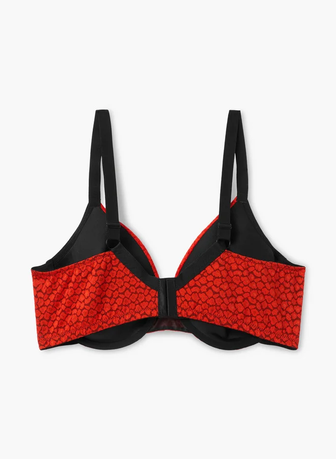 Aadaraya Aadaraya Printed Balconette Bra with Hook and Eye Closure