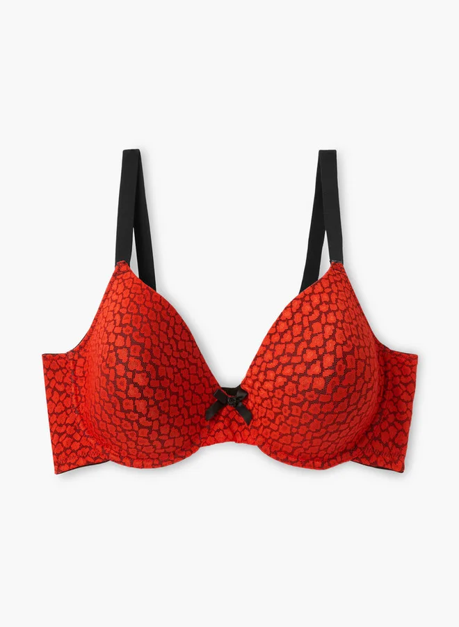Aadaraya Aadaraya Printed Balconette Bra with Hook and Eye Closure