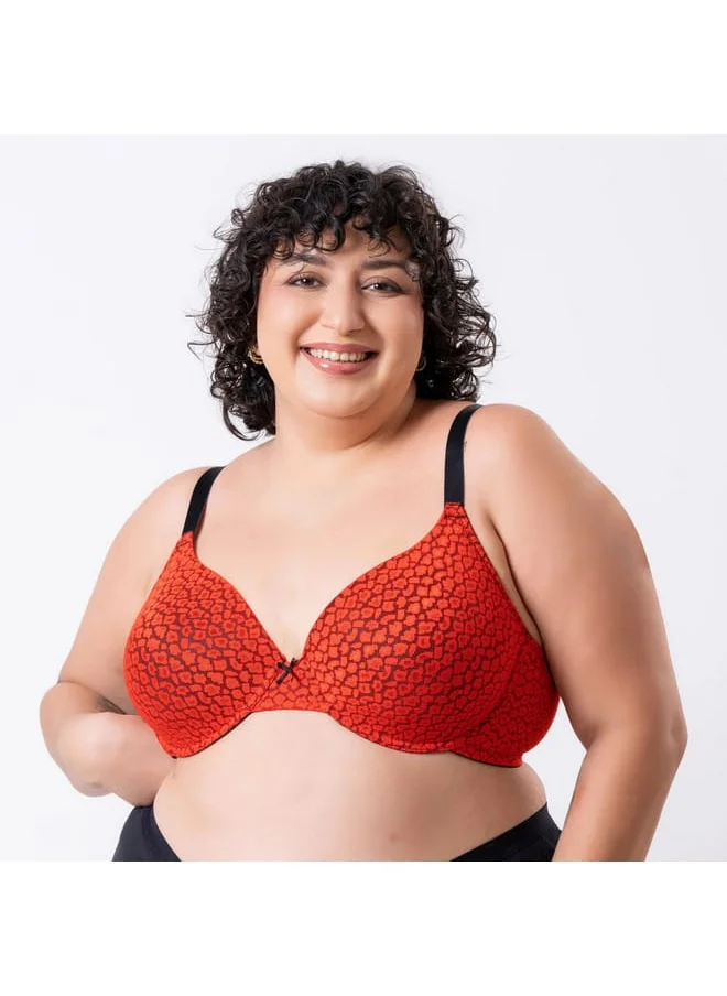 Aadaraya Aadaraya Printed Balconette Bra with Hook and Eye Closure
