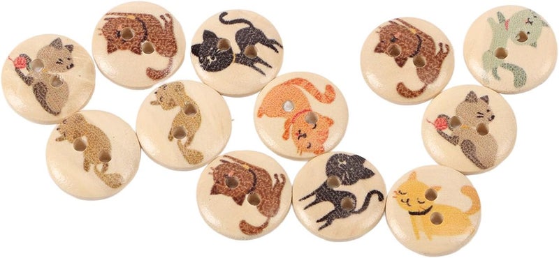 HEEPDD 500Pcs Round Knitting Buttons, Cartoon Wooden Buttons for Kids Crafts, 15mm Pearwood Cat Design Suitable for Cardigans and Bags 500Pcs Round Knitting, Assorted Nan (Original Color Colorful - Image 5
