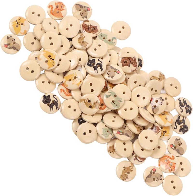 HEEPDD 500Pcs Round Knitting Buttons, Cartoon Wooden Buttons for Kids Crafts, 15mm Pearwood Cat Design Suitable for Cardigans and Bags 500Pcs Round Knitting, Assorted Nan (Original Color Colorful - Image 3
