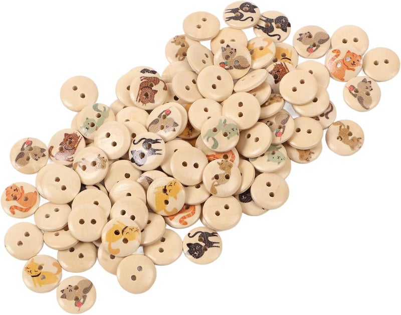 HEEPDD 500Pcs Round Knitting Buttons, Cartoon Wooden Buttons for Kids Crafts, 15mm Pearwood Cat Design Suitable for Cardigans and Bags 500Pcs Round Knitting, Assorted Nan (Original Color Colorful - Image 2