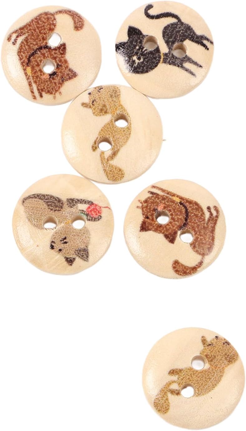 HEEPDD 500Pcs Round Knitting Buttons, Cartoon Wooden Buttons for Kids Crafts, 15mm Pearwood Cat Design Suitable for Cardigans and Bags 500Pcs Round Knitting, Assorted Nan (Original Color Colorful - Image 4