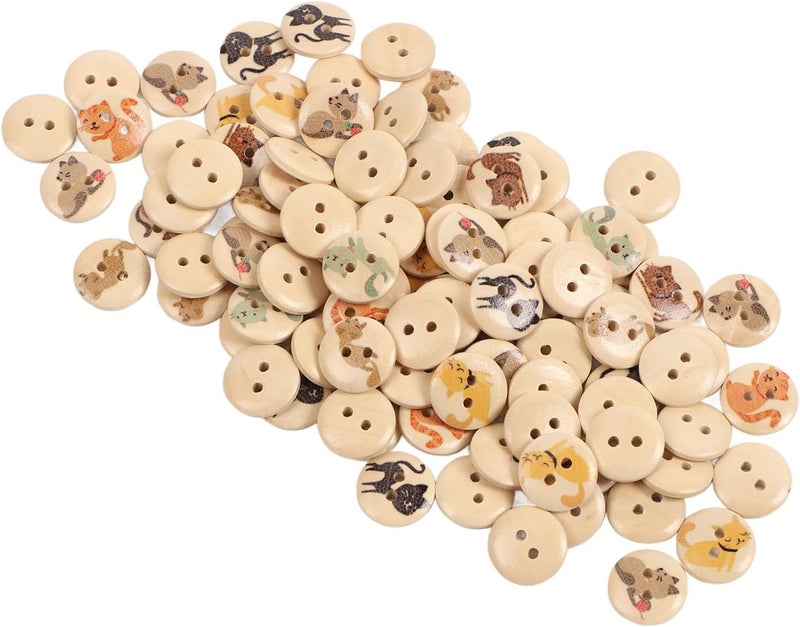 HEEPDD 500Pcs Round Knitting Buttons, Cartoon Wooden Buttons for Kids Crafts, 15mm Pearwood Cat Design Suitable for Cardigans and Bags 500Pcs Round Knitting, Assorted Nan (Original Color Colorful - Image 1