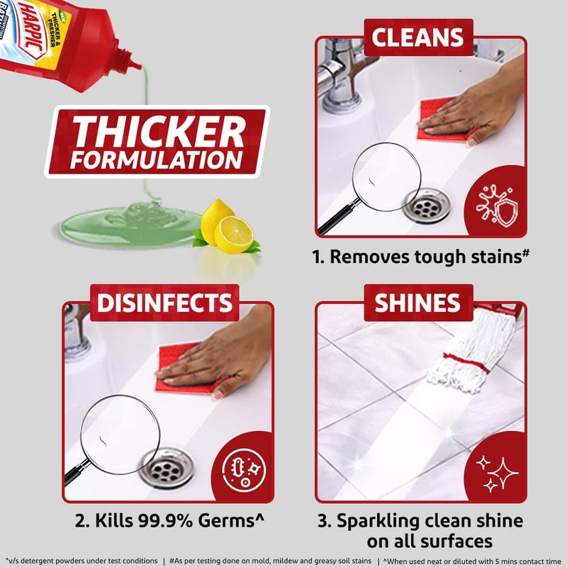 Harpic 1 Litre - Lemon, Bathroom Cleaner Liquid | New Thicker Bathroom Floor Cleaner | Red Bottle (Pack of 2) - Image 5