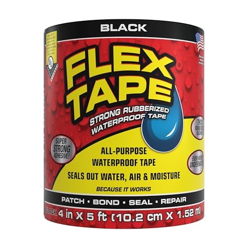 Flex Tape, Original Thick Flexible Rubberized Waterproof Tape - Seal and Patch Leaks, Works Underwater, Indoor Outdoor - Home RV Roof Plumbing and Pool Repairs, Black, 4 in x 5 ft, Pack of 1 - Image 1