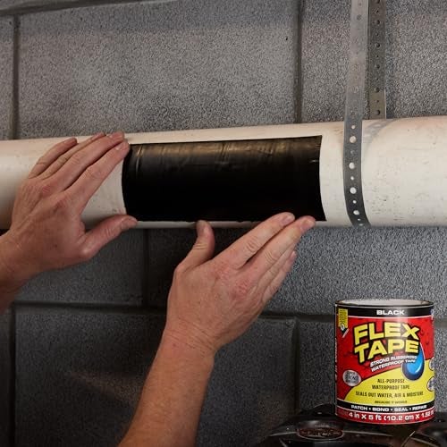 Flex Tape, Original Thick Flexible Rubberized Waterproof Tape - Seal and Patch Leaks, Works Underwater, Indoor Outdoor - Home RV Roof Plumbing and Pool Repairs, Black, 4 in x 5 ft, Pack of 1 - Image 2