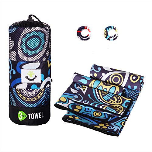 4Monster 3 Size Microfiber Camping Towels at 1 Pack,Fast Drying Beach Travel Towel Ultra Compact,Ultra Soft Gym Towel for Beach Hiking Yoga Travel Sports Backpacking Trip and Pool (Yellew) - Image 1