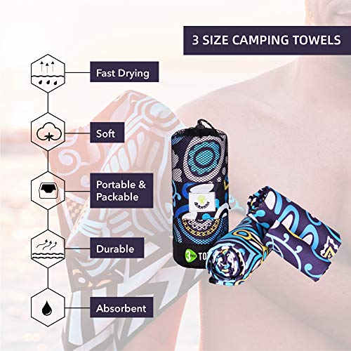 4Monster 3 Size Microfiber Camping Towels at 1 Pack,Fast Drying Beach Travel Towel Ultra Compact,Ultra Soft Gym Towel for Beach Hiking Yoga Travel Sports Backpacking Trip and Pool (Yellew) - Image 2