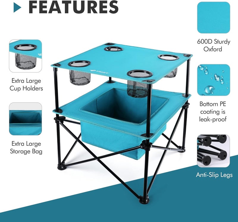VILLEY Portable Camping Picnic Table, Lightweight Folding Beach Table with 4 Cup Holders and Carry Bag for Camp, Travel, Fishing, and Outdoor Activities - Image 4