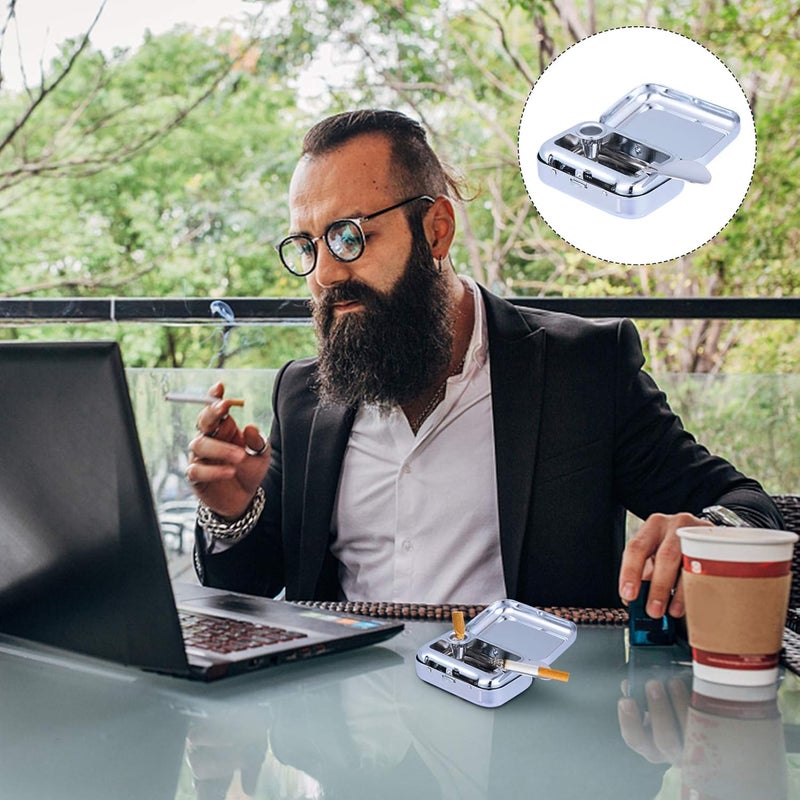 cheekyglo Pocket Ashtray Mini Portable Ash Tray Metal Cigar Ashtrays with Lid Cigarette Snuffer Ash Cigarette Butt Container for Home Office Travel Black - Image 5