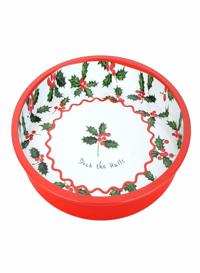 Talking Tables Round Serving Tray Christmas Holly Design for Tea Coffee, Drinks Food Sandwiches Decorative Festive Tin Tableware Design Thanksgiving Holidays 11.8 Inches - Image 2