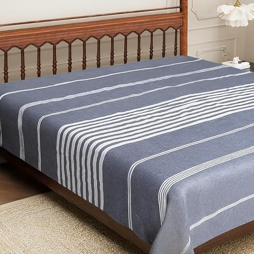 Värde Bedsheet for Double Bed | Handmade Cotton Double Bedsheet 210 Thread Count | Summer King Size BedSheet 90x100 Inches (7.5 x 8.3 Feet) | Handloom Design | Without Pillow Covers_Hit Grey - Image 1